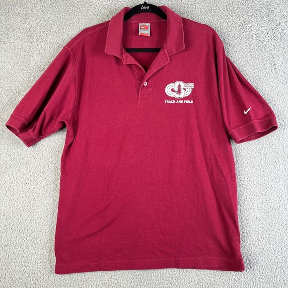 Nike Polo Shirt Mens Medium Dri Fit Red Track and Field University Swoosh - Picture 1 of 10